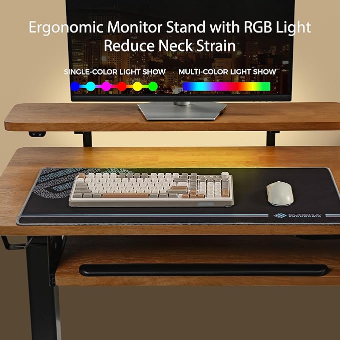 EUREKA ERGONOMIC L Shaped Standing Desk w Solid Wood Tabletop,61" Electric Corner Computer Desk, Adjustable Height Desk w Keyboard Tray,Dual Motor,LED Monitor Stand,Right/Oak