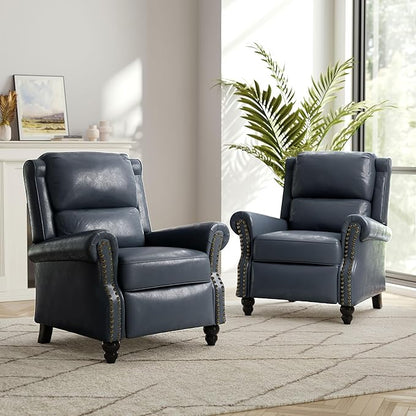 Faux Leather Recliner Chair, Modern Pushback Armchair with Adjustable Backrest & Footrest for Bedroom, Living Room,Dark Blue,1 SEAT
