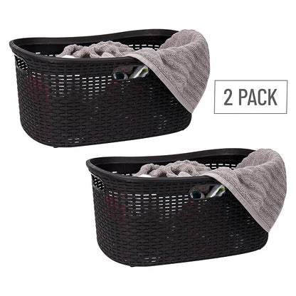 Mind Reader 40L Laundry Basket, Clothes Hamper, Premium Wicker Design, Plastic, Set of 2, Black