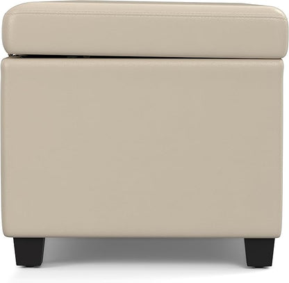 SIMPLIHOME Avalon 54 inch Wide Contemporary Rectangle Extra Large Storage Ottoman Bench in Satin Cream PU Faux Leather, Assembled, for The Living Room, Entryway and Family Room
