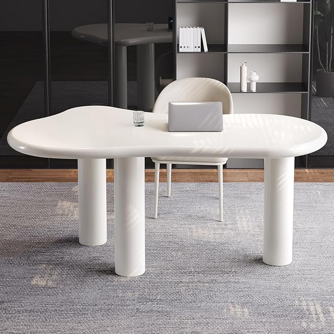 Modern Cream-White Office Desk with Beige Business Chair, Large Computer Table Set, Minimalist and Sturdy Workstation and Workstation, Ideal for Office, Home Office, and Gaming (Desk Only)