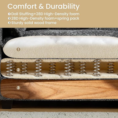 112" Modular Sectional Sofa with Movable Ottoman, L Shaped Couches for Living Room, 3 Seater Comfy Cloud Couch with Removable Cover, Armrest Pillow (Grey)