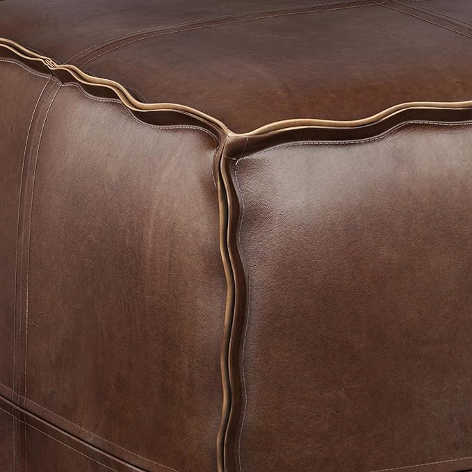 SIMPLIHOME Brody 18-inch Wide Square Pouf in Distressed Dark Brown Vegan Faux Leather, Boho-Style Ottoman, Footstool or Extra Seating for Living Room, Assembled