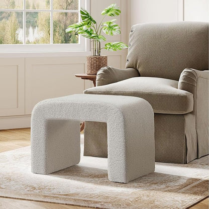 Tribesigns Vanity Stool Chair, Modern Boucle Ottoman Foot Rest for Couch, Large Foot Stool Ottoman, Extra Seating for Living Room, Arched Makeup Bench for Vanity, Fully Assembled, Light Gray, 2 Packs