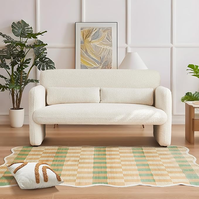 59" W Upgrade Lambswool Fabric Loveseat Sofa, Modern Love seat Couch, Solid and Easy to Install, Upholstered 2-Seater Couch for Bedroom, Apartment, Living Room