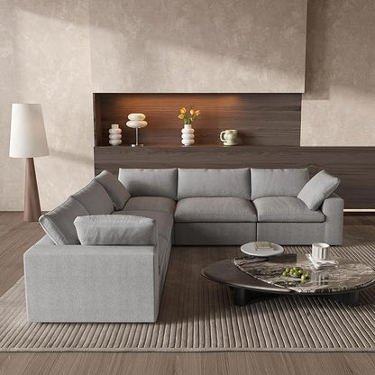 Cloud Couch Modular Sectional Sofa,160.6" Down Filled 5 Seater Convertible Sectional Sofas,V Shaped Couch for Living Room,Covers Washable&Replaceable-Gray