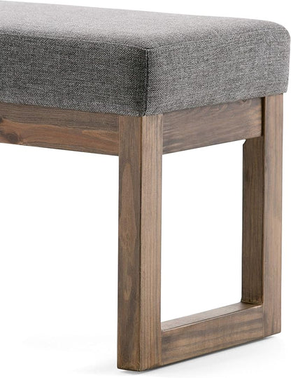 SIMPLIHOME Milltown 27 inch Wide Contemporary Rectangle Footstool Ottoman Bench in Grey Linen Look Fabric, Assembled, for the Living Room and Bedroom