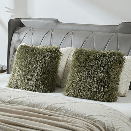 FUTEI Olive Green Decorative Throw Pillow Covers 18x18 Inch Set of 2,Soft Cozy Faux Fine Wool Textured Cushion Case,Modern Home Luxury Decor for Couch Bed Living Room