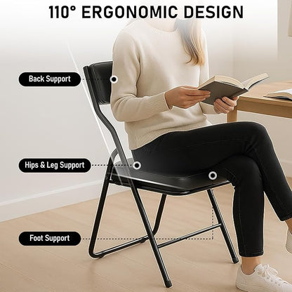 2 Pack Padded Folding Chairs with Cushion, Foldable Dining Chair Set Portable Indoor Outdoor Stackable Folding Chairs with Steel Frame for Home Office Events Wedding Party Black