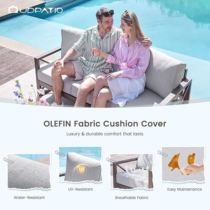 UDPATIO Aluminum Patio Furniture Set, 4 Piece Faux Wood Outdoor Patio Sets with Coffee Table, Metal Patio Furniture Set Modern Outdoor Sectional for Deck Porch Patio, Light Grey