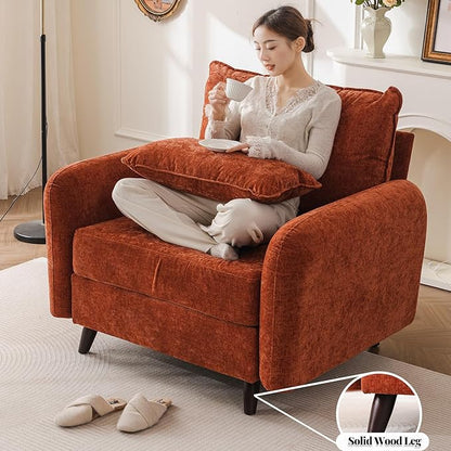 Oversized Accent Chair with All Seats Storage,Comfy Living Room Chairs with 2 Throw Pillow,Upholstered Mid-Century Armchair,24.5'' Deep Seat,Reading Chair for Bedroom,Office,Chenille,Orange