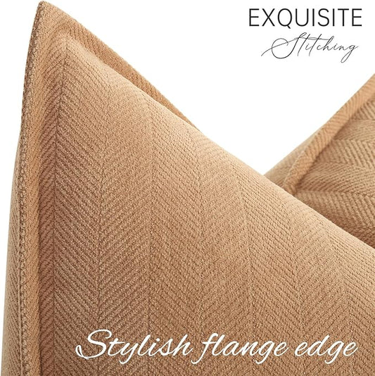 ZWJD Camel Pillow Covers 24x24 Set of 2 Chenille Throw Pillow Covers with Elegant Design Soft and Luxurious Decorative Throw Pillows for Couch, Bed, and Home Decor