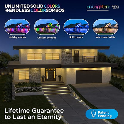 Enbrighten Vibe Eternity Accent Permanent Outdoor Lights for House, 50ft, 12 RGBWIC LEDs, Wide Spacing, 94lm, Tunable White, Everyday Eave Lighting, Smart App, Works with Alexa, Google Home, 85710