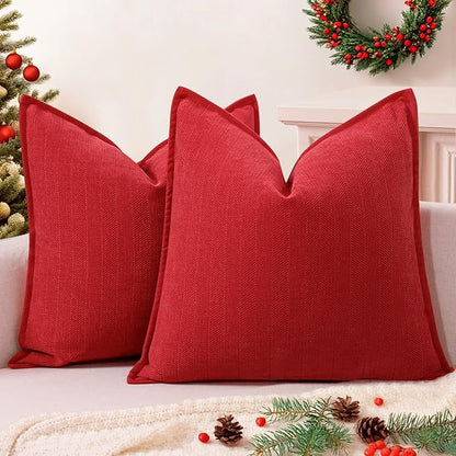 ZWJD Christmas Pillow Covers 22x22 Set of 2 Chenille Throw Red Cushion Covers with Elegant Design Soft and Luxurious Decorative Pillows for Couch, Bed, and Christmas Decor