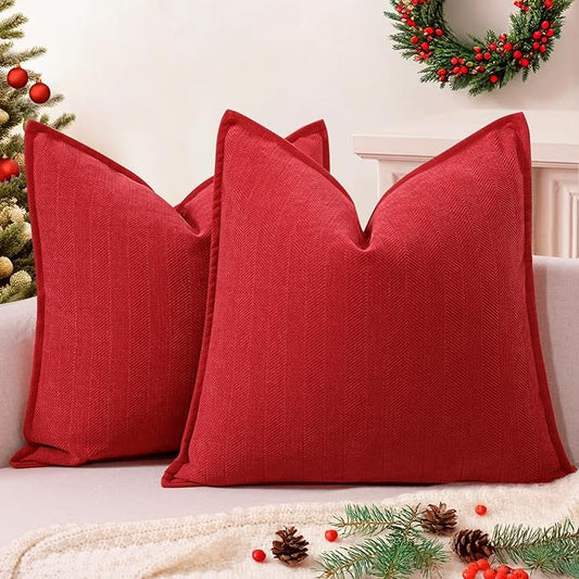 ZWJD Christmas Pillow Covers 20x20 Set of 2 Chenille Throw Red Cushion Covers with Elegant Design Soft and Luxurious Decorative Pillows for Couch, Bed, and Christmas Decor