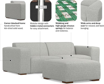 SIMPLIHOME Rex Modular Sofa and Ottoman Set in 100% Recycled Polyester Tightly Woven Performance Fabric, Pale Grey, 88-inch-Wide 2-Seater Couch and Matching 34-inch-Wide Table Ottoman for Living Room