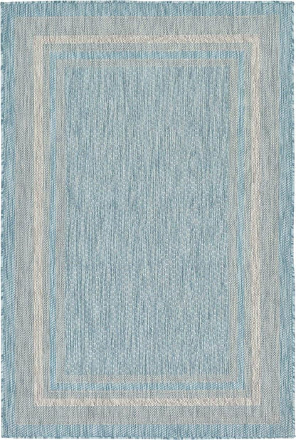 Unique Loom Outdoor Border Collection Area Rug - Soft Border (4' 1" x 6' 1" Rectangle, Aquamarine/ Ivory)