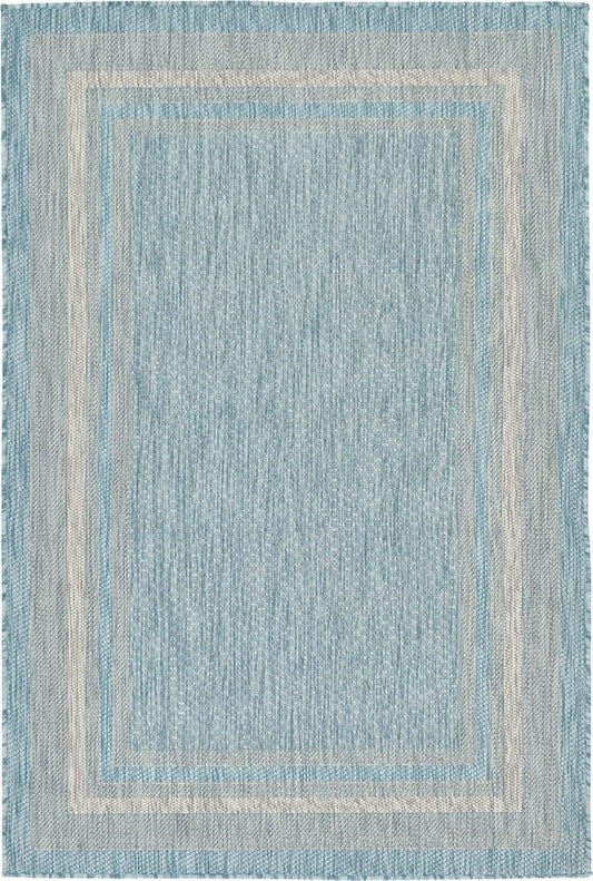 Unique Loom Outdoor Border Collection Area Rug - Soft Border (4' 1" x 6' 1" Rectangle, Aquamarine/ Ivory)