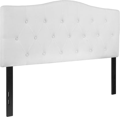 BizChair Arched Button Tufted Upholstered Full Size Headboard in White Fabric