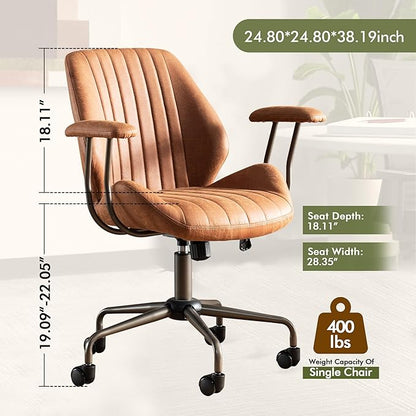 High Back Office Chair,Modern Swivel Office Chair,Brown Suede Fabric Gaming Chair,Height Adjustable Home Office Desk Chair with Lumbar Support