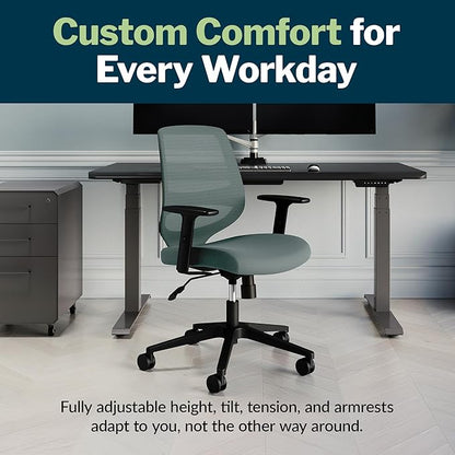 Vari Foundation Chair - Ergonomic Home Office Desk Chair + Adjustable Height, Tilt, and Armrests, Breathable Mesh, Lumbar Support - Swivel Rolling Task Chair for Office or Study (Sage Grey)