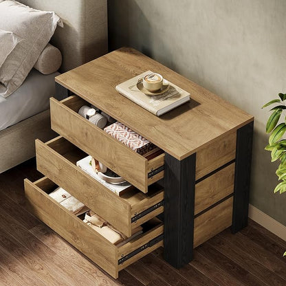 Tribesigns 36" Wide Nightstand, Oversized Night Stand with 3 Drawers, Extra Large Nightstand Bedside Table for Bedroom, Farmhouse Side End Table with Storage, Natural