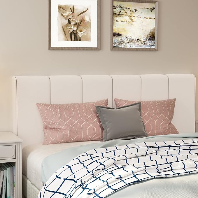 HAOBO Home Upholstered Headboard Foldable King Size Headboards Eastern King/California King Faux Leather Panel with Height Adjustments-White