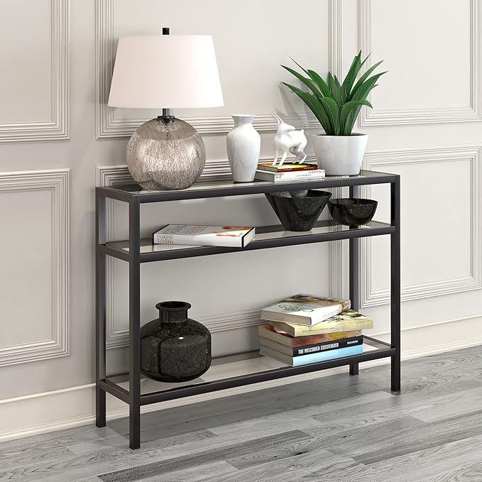 Henn&Hart 42" Wide Rectangular Console Table in Blackened Bronze, Entryway Table, Accent Table for Living Room, Hallway