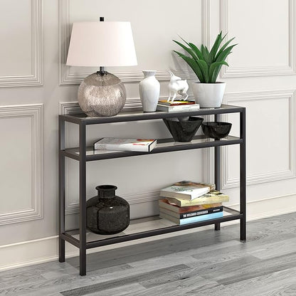 Henn&Hart 42" Wide Rectangular Console Table in Blackened Bronze, Entryway Table, Accent Table for Living Room, Hallway