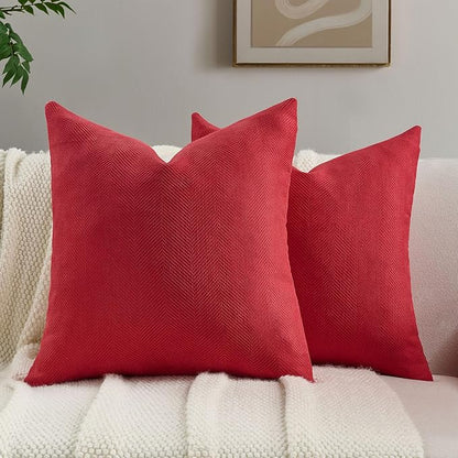 FUTEI Christmas Red Chenille Throw Pillow Covers 22x22 Inch Set of 2,Soft Wide Chevron Textured Cushion Case,Farmhouse Home Decor for Couch Bed Living Room