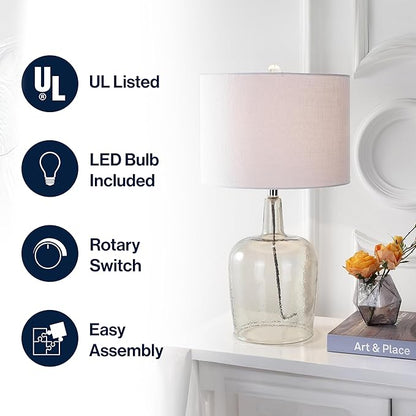 JONATHAN Y JYL4003A Augustine 26" Glass LED Table Lamp Modern Contemporary Bedside Desk Nightstand Lamp for Bedroom Living Room Office College Bookcase LED Bulb Included, Smoke Gray