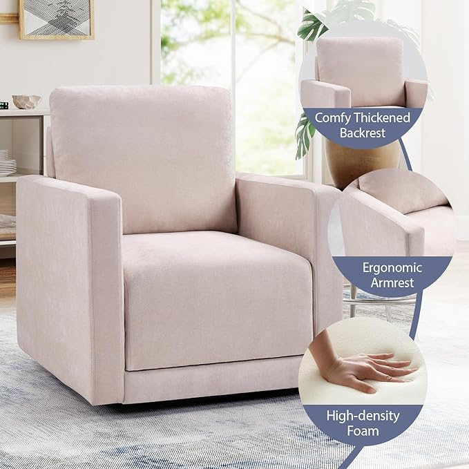 INZOY Swivel Accent Chair, Comfy 360° Swivel Chair with Hidden Storage, Upholstered Chenille Square Chair for Living Room Bedroom Small Spaces, Fully Assembled, Beige