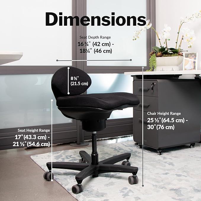 Vari CoreChair – Ergonomic Armless Office Chair for Active Sitting, Core Support & Posture – Adjustable Seat Height & Depth – Compact Task Chair for Home Office Desk – 250 lb Capacity (Black)