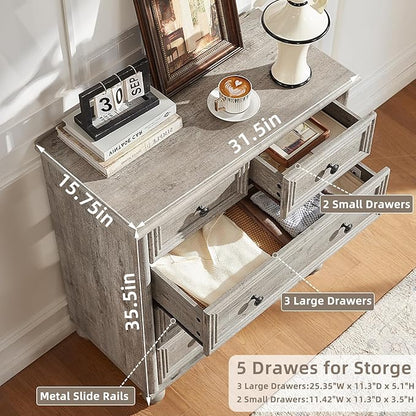 Farmhouse Dressers & Night Stand Set of 4, Wood 54" Wide 6 Drawer Dresser & 35" Tall Chest of Drawers, 18" Roman Column Nightstand Set of 2, Bedroom Furniture Dresser Sets for Home Living Room Hallway