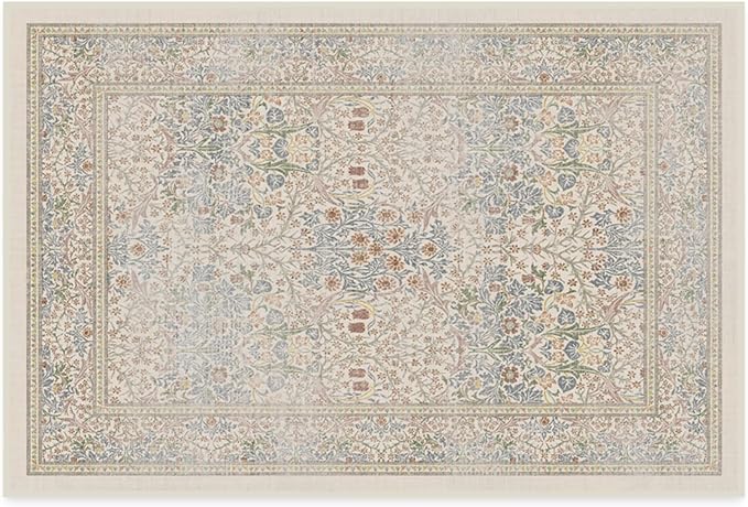 RUGGABLE x Morris & Co Washable Area Rug – Blackthorn Ivory Blue 2x3, Stain-Resistant, Non-Slip – Small Machine Washable Rugs for Living Room, Bedroom, Hallway, Entryway & Bathroom–with Cushioned Pad