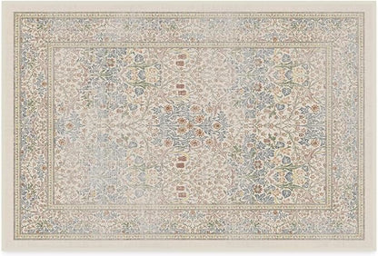 RUGGABLE x Morris & Co Washable Area Rug – Blackthorn Ivory Blue 2x3, Stain-Resistant, Non-Slip – Small Machine Washable Rugs for Living Room, Bedroom, Hallway, Entryway & Bathroom–with Standard Pad