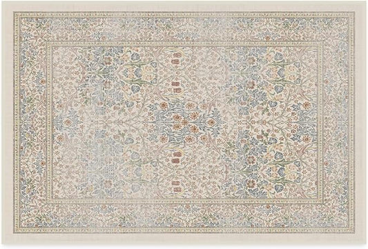 RUGGABLE x Morris & Co Washable Area Rug – Blackthorn Ivory Blue 2x3, Stain-Resistant, Non-Slip – Small Machine Washable Rugs for Living Room, Bedroom, Hallway, Entryway & Bathroom–with Standard Pad