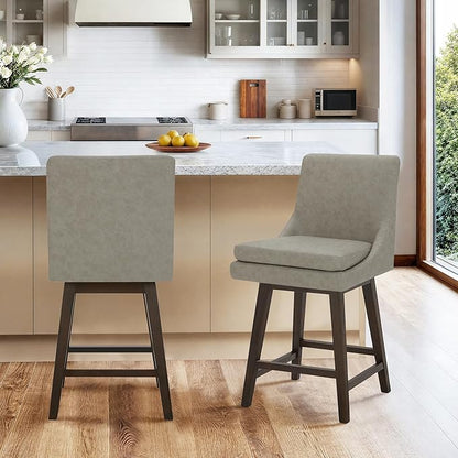 CHITA Counter Height Swivel Barstool with Back Set of 2, FSC Certified Upholstered Faux Leather Swivel Bar Stool, 26.8" H Seat Height, PU Leather in Stone Gray