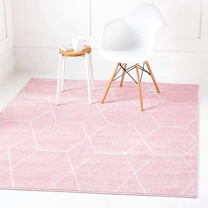 Unique Loom Trellis Frieze Collection Area Rug - Geometric (6' Square, Light Pink/ Ivory)