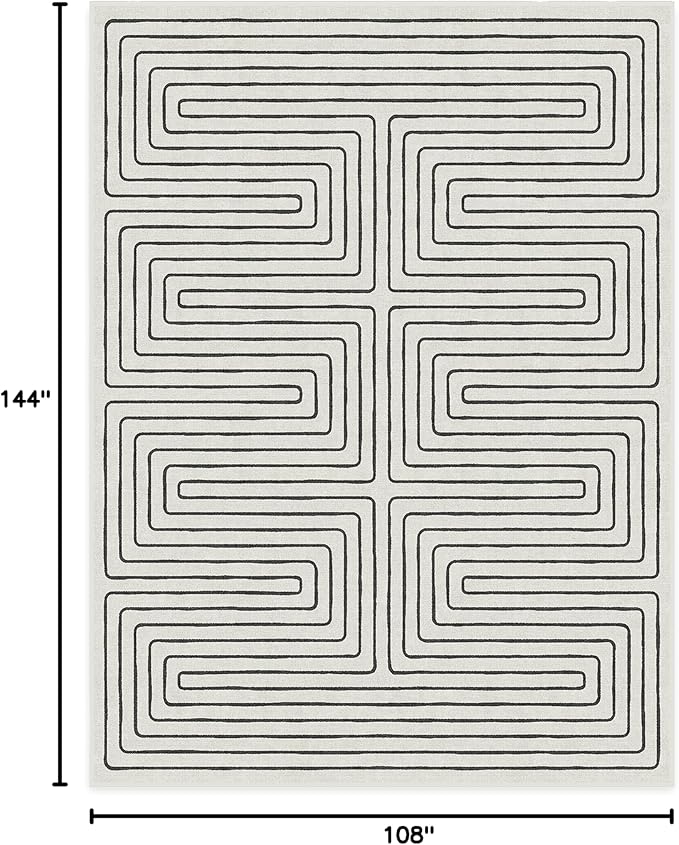 RUGGABLE x Jonathan Adler Machine Washable Modern Area Rug – Labyrinth Black/Ivory 9x12, Stain-Resistant, Non-Slip – Large Rugs for Living Room, Bedroom, Hallway, Entryway & Office–with Standard Pad