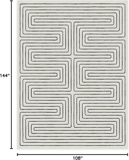 RUGGABLE x Jonathan Adler Machine Washable Modern Area Rug – Labyrinth Black/Ivory 9x12, Stain-Resistant, Non-Slip – Large Rugs for Living Room, Bedroom, Hallway, Entryway & Office–with Standard Pad