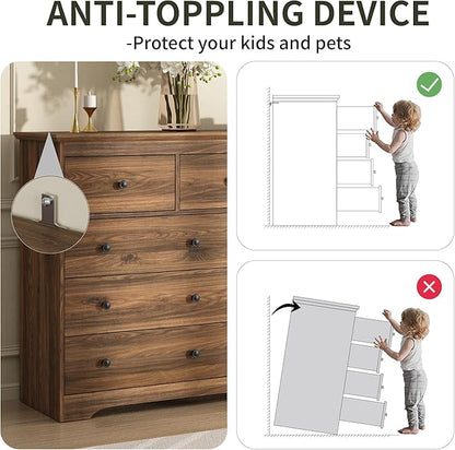 Dresser for Bedroom, 9 Drawer Dresser with Large Drawers, 55 Inch Wide Wood Chest for Living Room, Hallway, Walnut