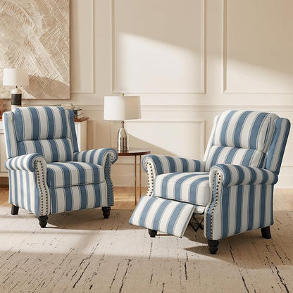 Lumibee Recliner Chairs, 2 Set Pushback Armchairs for Small Spaces,Adjustable Backrest & Footrest Accent Chairs in Comfy Fabric for Living Room, Bedroom-Striple Navy