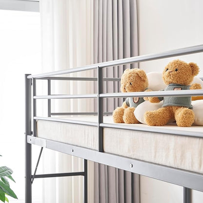 Karl home Twin Loft Bed with Desk and Storage Shelvs,Twin Bunk Bed with Desk for Kids Teens Adults, Saving Space,No Box Spring Needed, Non-Noice, Grey