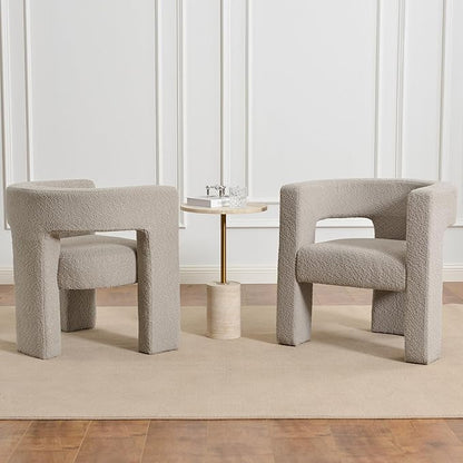KINWELL 28" W Boucle Accent Chair Armchairs Set of 2, Upholstered Square Open-Back Barrel Chair, No Assembly Side Chair ArmChairs for Living Room Bedroom Lounge (Oatmeal)