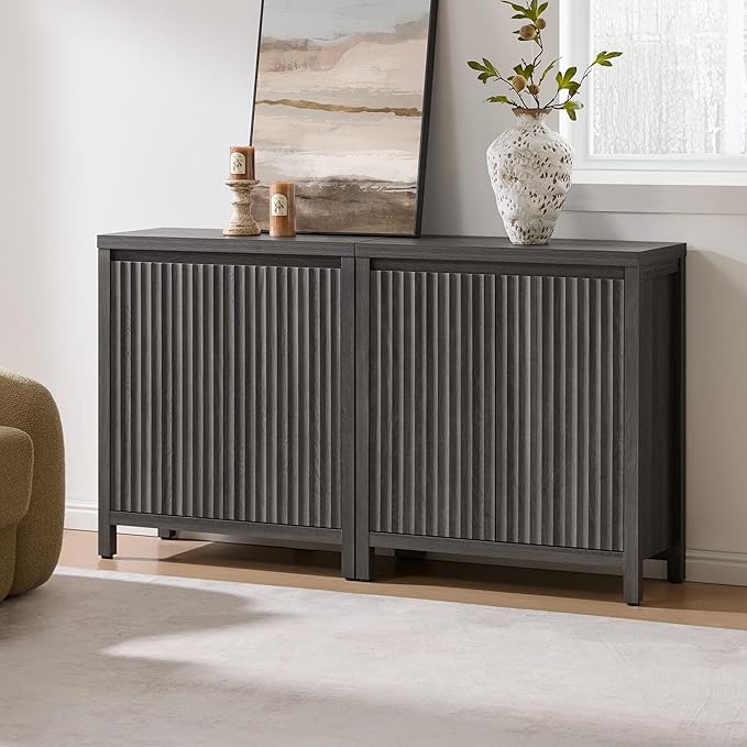 SICOTAS Sideboard Buffet Cabinet with Storage, Fluted Credenza Console Cabinet with Adjustable Shelves, Modern Coffee Bar Storage Cabinet for Kitchen, Living Room, Entryway, Black Oak