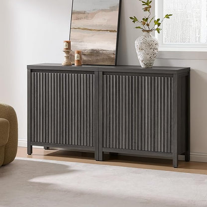 SICOTAS Sideboard Buffet Cabinet with Storage, Fluted Credenza Console Cabinet with Adjustable Shelves, Modern Coffee Bar Storage Cabinet for Kitchen, Living Room, Entryway, Black Oak