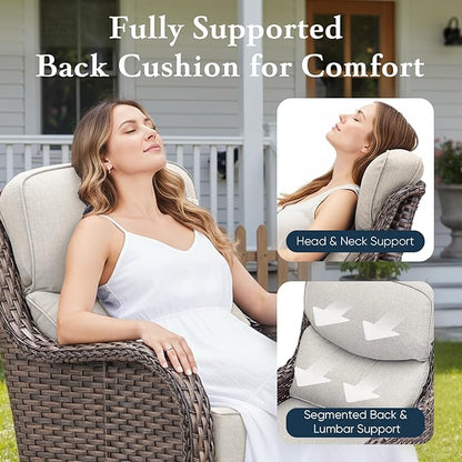 Belord Luxury 6" Thick Cushioned 10 Pieces Patio Furniture Set with Outdoor Couch, Wicker Outdoor Conversation Set with High Back Swivel Rocker Chairs for Deck Porch Yard and Poolside - Brown+Beige