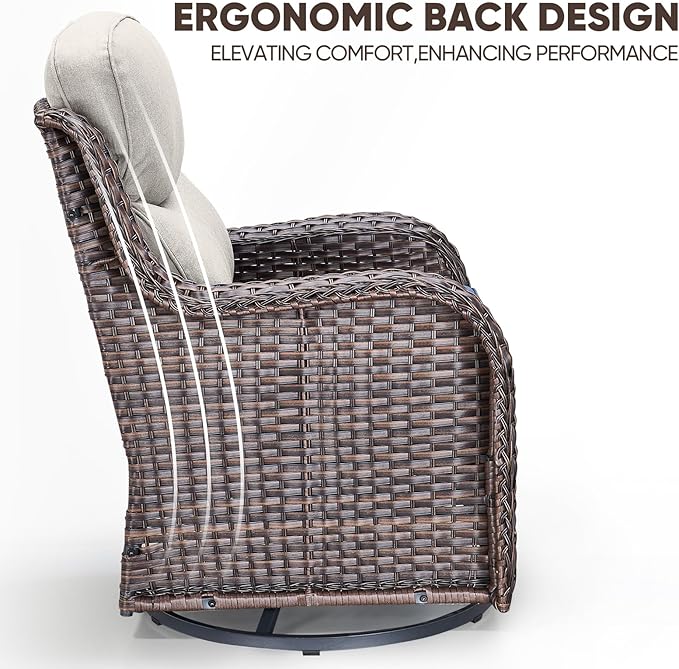 Swivel Patio Chairs Sofa Set of 8 with 6" Thick Cushion - Wicker Outdoor Swivel Rocker Patio Chair,Sofa/Glass Coffee Table, High Back Comfortable Outdoor Glider Chairs - Brown Wicker | Beige Cushions
