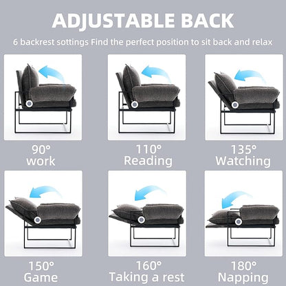 Xifan Modern Comfy Reclining Chair with 6 Angle Adjustable Backrest, Upholstered Accent Chair Fabric Living Room Lounge Chair for Reading Room - Gray, 1PC